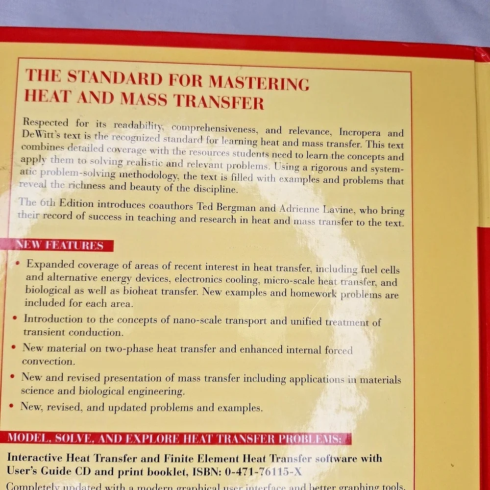 Fundamentals of Heat & Mass Transfer PLUS Free sealed IHT 3.0 & FEHT HC Text 6th